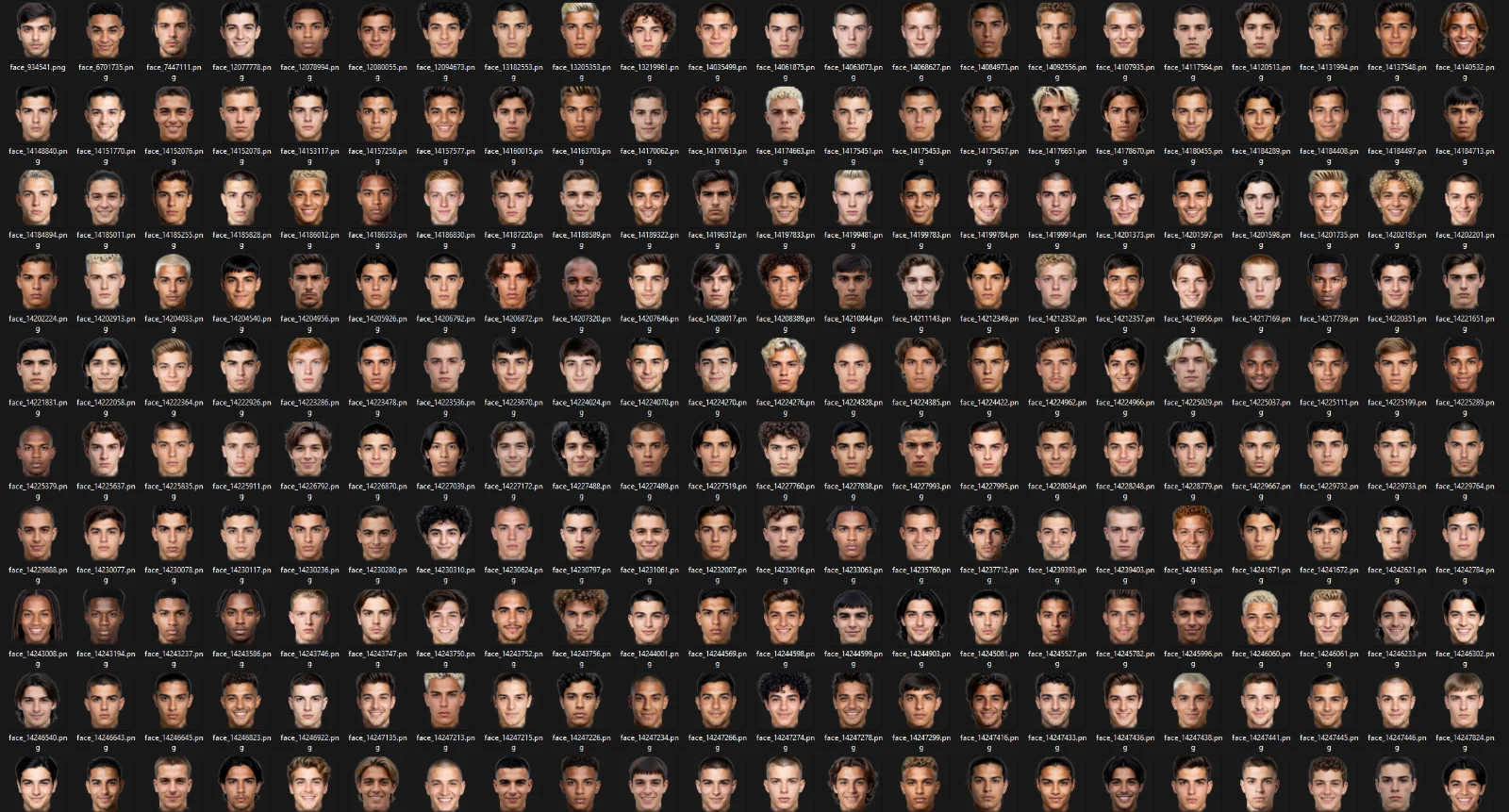 Rejilla de caras de jugadores jóvenes hechas por el generador