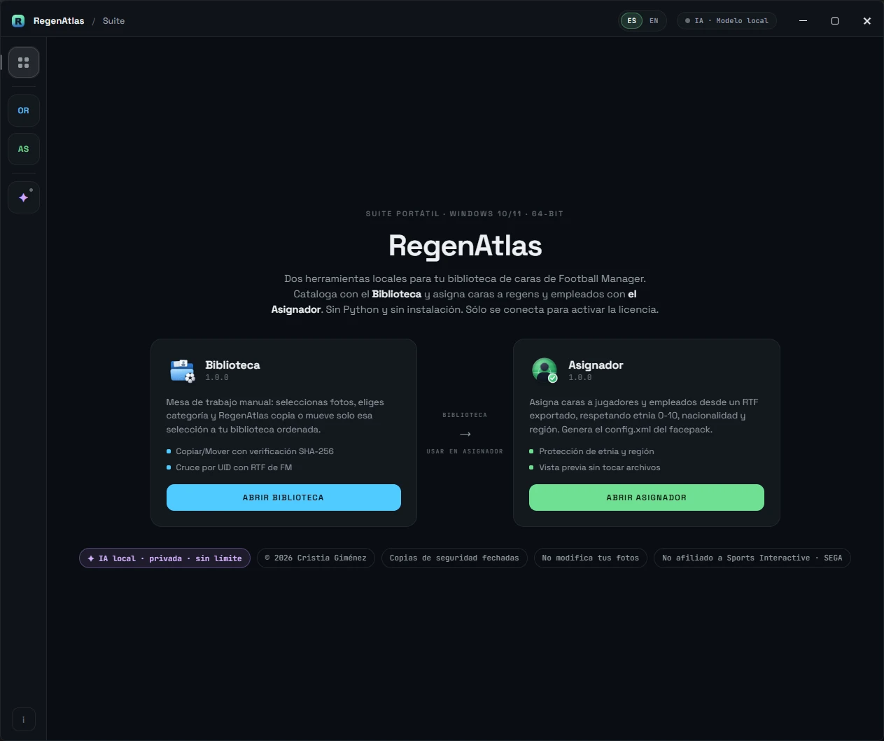 Portada de RegenAtlas con la Biblioteca y el Asignador en un único programa